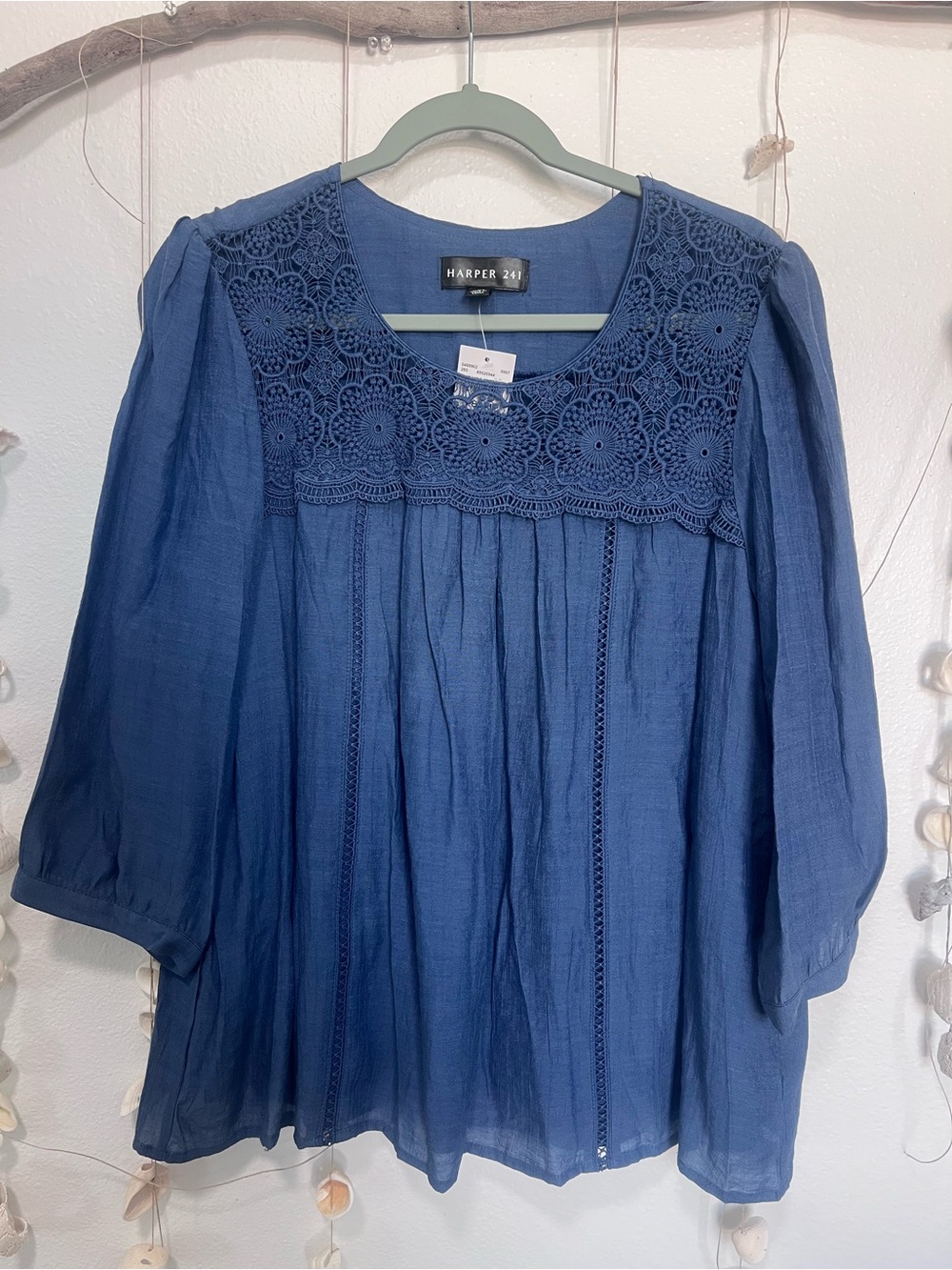 Harper 241 NWT Blue Lace Yoke Long Sleeve Blouse Petite XL⁠